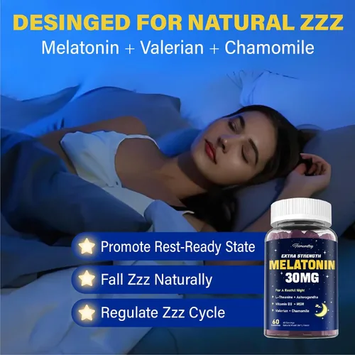 Vista 3 de Gomitas de melatonina de 30 mg para adultos: Suplemento de melatonina de máxima fuerza con L-teanina, ashwagandha, MSM, vitamina D3 y zinc, sin
