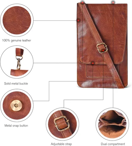 Vista 5 de Bolsos cruzados pequeños de cuero real para teléfono celular para mujer, bolso bandolera con soporte para tarjeta de crédito, bolso de hombro