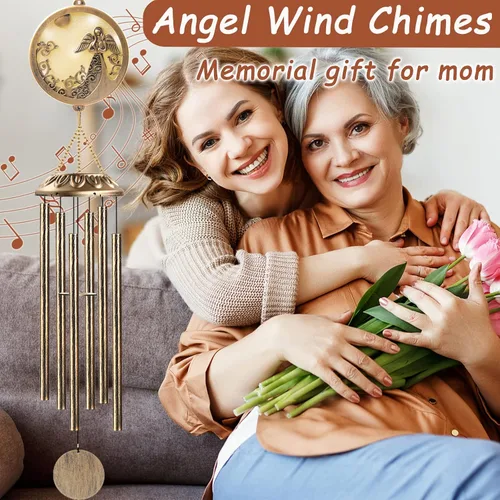 Vista 2 de Carillones de Viento, Carillones de Ángel Solar con Tono Profundo, Regalo Conmemorativo para Mamá/Abuela/Mujeres, Campanillas de Viento al Aire