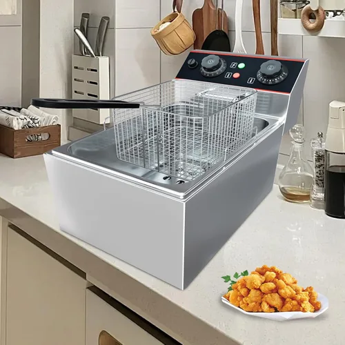 Vista 9 de Freidora comercial de 8.4 cuartos de galón con cesta eléctrica, freidora de acero inoxidable para restaurante y hogar, 1800 W