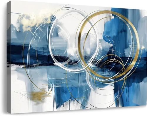 Vista 32 de Lienzo abstracto grande para pared, pinturas artísticas modernas de acuarela, fantasía negra y azul, graffiti colorido sobre fondo blanco