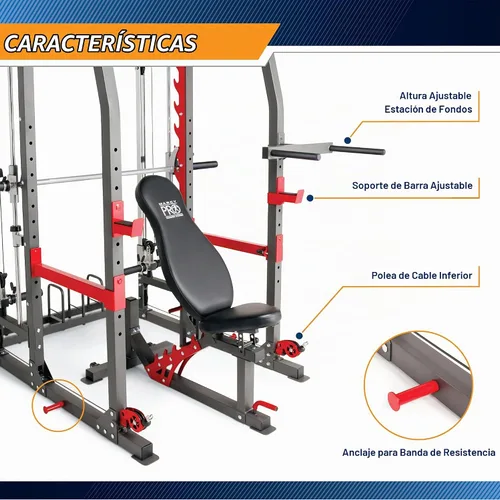 Vista 4 de Marcy Smith Machine Home Gym System SM-4903, All-in-One Strength Training Cage with Weight Bench, Pulley, Squat Rack & Workout Station
