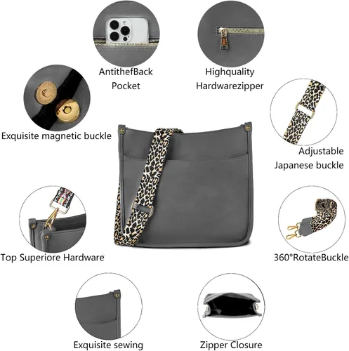 Vista 9 de KOGTLA Bolsos cruzados de cuero Hobo con correa de guitarra para mujer