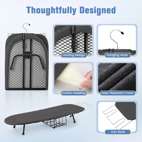 Vista 7 de Tabla de planchar de mesa, pequeña tabla de planchar plegable con soporte de hierro, mini tabla de planchar portátil para espacios pequeños, mesa