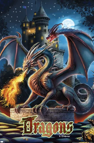 Vista 9 de Trends International PD Moreno - Póster de pared de castillo de dragón, 22.4 pulgadas de largo x 14.7 pulgadas, versión enmarcada en madera