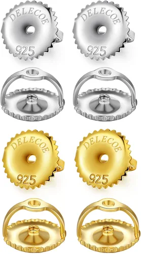 Vista 9 de DELECOE 2 pares de aretes de oro con tornillo para poste roscado de 0.032"/20 calibre, repuestos de aretes de plata de ley chapados en oro de 14