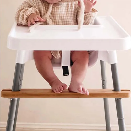 Vista 7 de Reposapiés para silla alta, antideslizante y ajustable de madera de bambú natural para silla alta de bebé con 4 anillos de goma, compatible