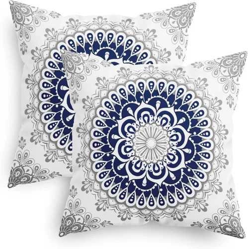 Vista 10 de CaliTime Fundas de Almohadas Decorativas Paquete de 2 Cómodas de Vellón Mandala Dalia Floral Medallón Estilo Brújula Fundas de Cojines para Sofá