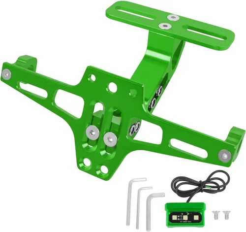 Vista 11 de Soporte para placa de matrícula de motocicleta, kit universal de eliminación de guardabarros de aluminio CNC negro con luz para placa