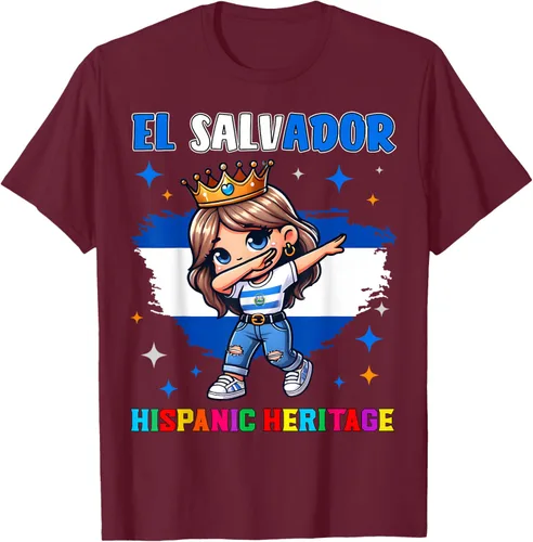Vista 12 de Camiseta infantil El Salvador Dabbing Girl Hispanic Heritage Celebration, Negro