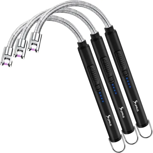 Vista 15 de Encendedor de velas eléctrico SUPRUS USB tipo C recargable, con carcasa de acero y gancho para colgar con cuello flexible de 360° (negro)