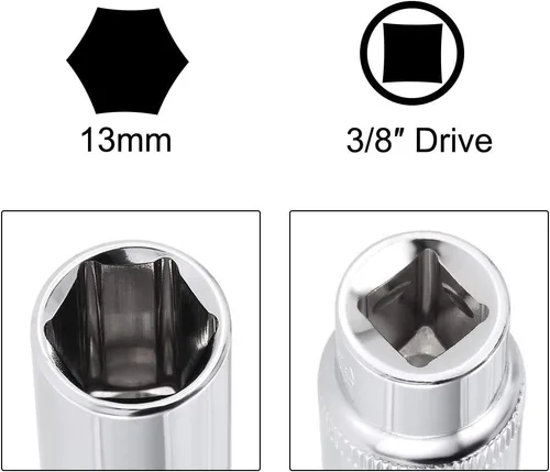Vista 6 de uxcell Juego de 2 accesorios de enchufe de 0.512 in, 6 puntos, mango de extensión en forma de L de 10 pulgadas con unidad de 3/8 pulgadas