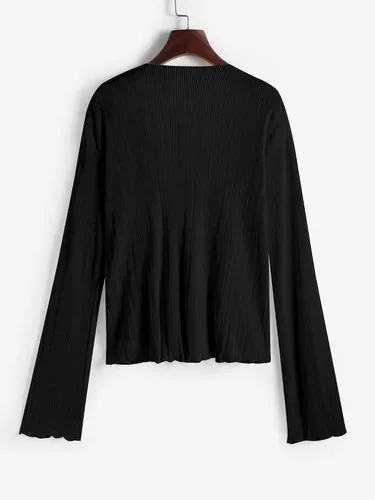 Vista 7 de ZAFUL Blusa plisada de manga larga con cuello en V profundo y lazo frontal para mujer