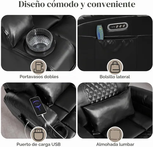 Vista 10 de AHMED Silla reclinable giratoria eléctrica con masaje y calor para adultos Negro