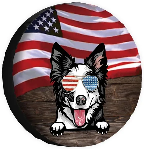 Vista 8 de Cubierta de neumático de repuesto para perro, Basset Hound con gafas de sol, con bandera de Estados Unidos, fundas protectoras de ruedas a prueba
