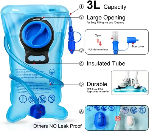 Vista 2 de Mothybot Mochila de Hidratación Aislada con Vejiga de Agua de 3L Libre de BPA a Prueba de Fugas, Mochila de Senderismo Ligera de Gran Almacenamiento