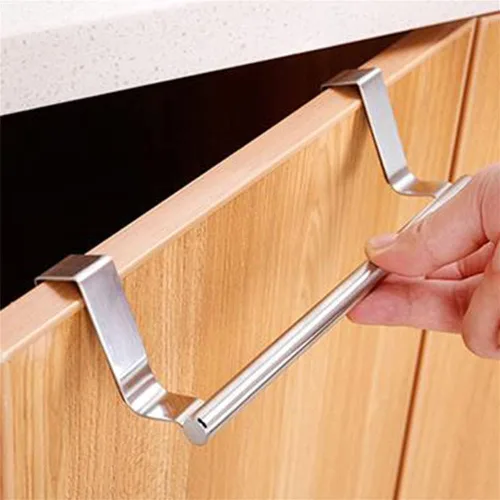 Vista 4 de Toallero de acero inoxidable, soporte para toallas de baño, armario de cocina, puerta, organizador para colgar en la pared, 1 unidad
