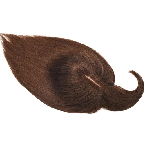 Vista 8 de Toppers para el cabello para mujeres con cabello delgado, base de seda real con flequillo, toppers para mujer, con clip en el cabello para mujer