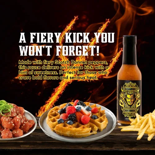 Vista 4 de Hellfire Devil's Blend Scotch Bonnet, salsa picante estilo caribeño, 5 onzas