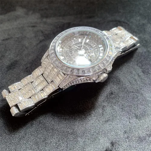 Vista 9 de ICEDIAMOND Reloj de pulsera con calendario de diamantes de circonita cúbica de 1654in chapado en oro piedras de circonita brillantes esfera redonda