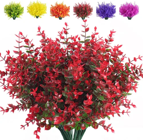 Vista 21 de RECUTMS - Flores artificiales, 12 plantas sintéticas para exteriores, resisten rayos ultravioleta, arbustos para interiores y exteriores, maceta