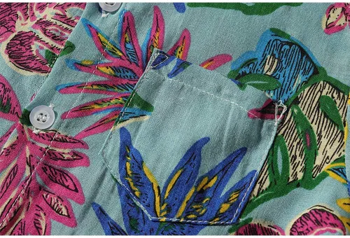 Vista 6 de Camisas hawaianas casuales de algodón con estampado de botones y manga corta para bebés niños para vacaciones