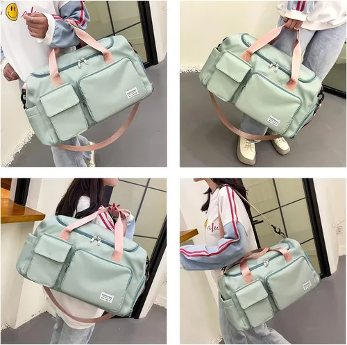 Vista 181 de Pequeña bolsa de gimnasio para mujer, bolsa de viaje con compartimento para zapatos