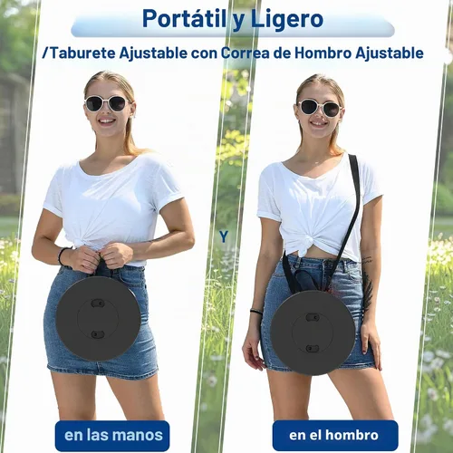 Vista 2 de Taburete plegable mejorado de 18.1 pulgadas con correa ajustable, taburete plegable ligero, capacidad de carga de 600 libras, taburete de campamento