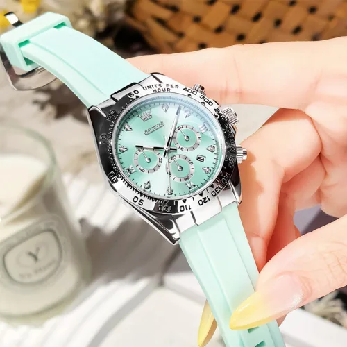 Vista 8 de OLEVS Relojes femeninos pequeños de diamantes de lujo - pulsera de acero inoxidable, vestido de negocios impermeable analógico luminoso fecha