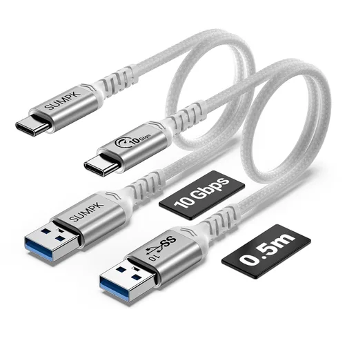 Vista 16 de Android Auto & CarPlay - Cable USB C de 10 Gbps 60 W PD de 1.5 pies (paquete de 2, negro), USB 3.1 Gen 2 a USB-A, cable de carga rápida compatible