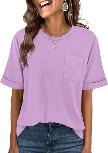 Vista 7 de ANRABESS - Camiseta de manga corta para mujer, estilo oversized, casual, suelta, básica, para verano, con bolsillo Caqui