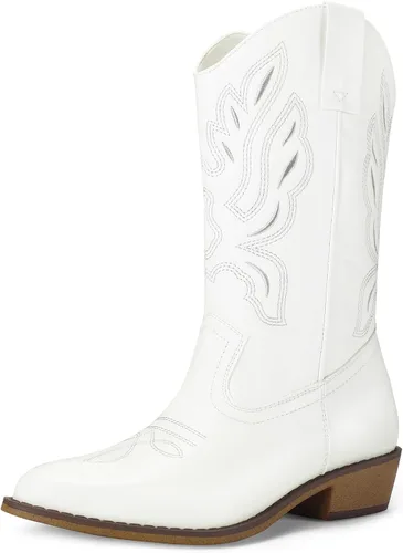 Vista 13 de mysoft Botas vaqueras para mujer, botas vaqueras de tacón grueso a media