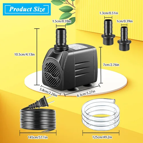 Vista 2 de Bomba sumergible, bomba de fuente pequeña con tubo, bomba de agua sumergible para acuario, pecera, interior o exterior, fuente de estanque 25W 400gph