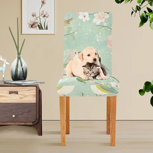 Vista 5 de Spring Pear Blossom Birds Green Decorative Chairs Covers for Ceremony Removable Dining Chairs Covers cubre sillas para comedor Set of 4