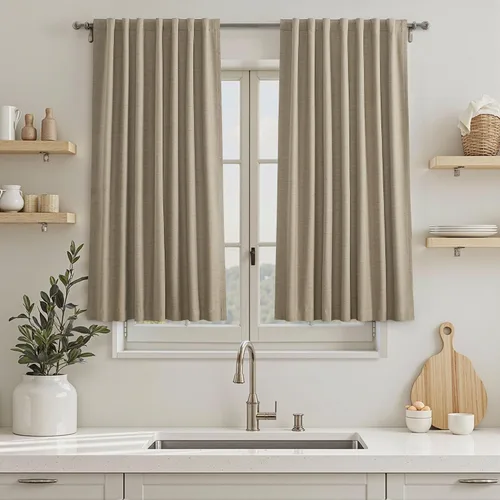 Vista 92 de UHITECH Cortinas opacas de 35 pulgadas de largo para sala de estar, 2 paneles, cortina opaca corta para cocina para ventanas pequeñas, cortinas
