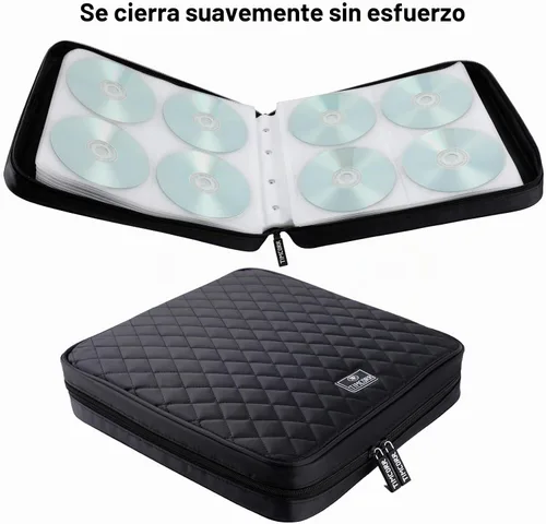 Vista 4 de Organizador de caja de plástico negro para CD y DVD con panel de PVC para almacenamiento portátil y viajes Capacidad 160 Negro