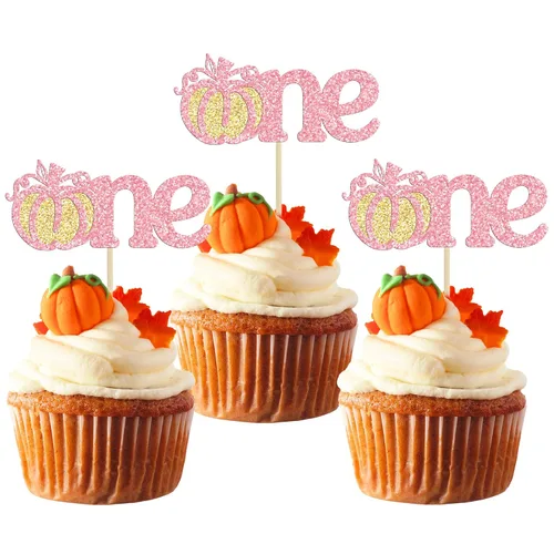 Vista 29 de Gyufise 24 piezas de decoración de cupcakes de calabaza con purpurina para temática de otoño, Acción de Gracias, Halloween, baby shower, niños