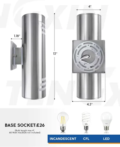 Vista 5 de TENGXIN Luces de pared al aire libre, lámpara de pared exterior con cilindro de acero inoxidable, resistente al agua.