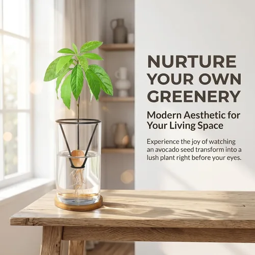 Vista 7 de Kits de cultivo de árboles de aguacate con cepillo para botellas, figura de aguacate, base de bambú, jarrón de iniciación de semillas de aguacate