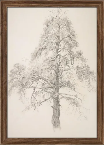 Vista 174 de MUDECOR Lienzo enmarcado prémium para pared, pinos nevados en bosque de invierno, ilustraciones modernas, arte contemporáneo, escénico, divertido