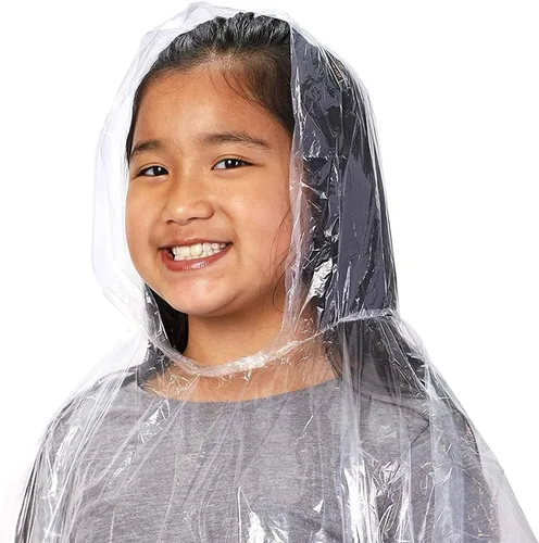 Vista 8 de Juvale Raincoat Plastic Disposable Rain Ponchos with Hood - Bulk Emergency Rain Cover