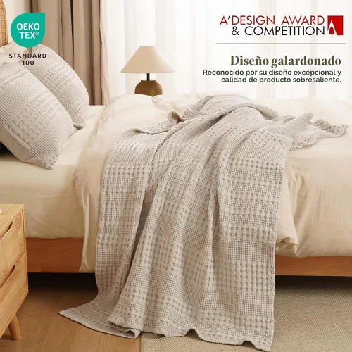 Vista 4 de PHF - Manta tejida de punto gofre 100% algodón, suave, ligera, transpirable, acogedora, de verano, para sofá y cama, tejida, estética, decoración 01