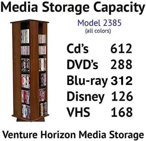 Vista 2 de Venture Horizon - torre giratoria para CDs, DVDs, Blu-ray, Disney, VHS, negra, 600 lugares, Madera, Negro