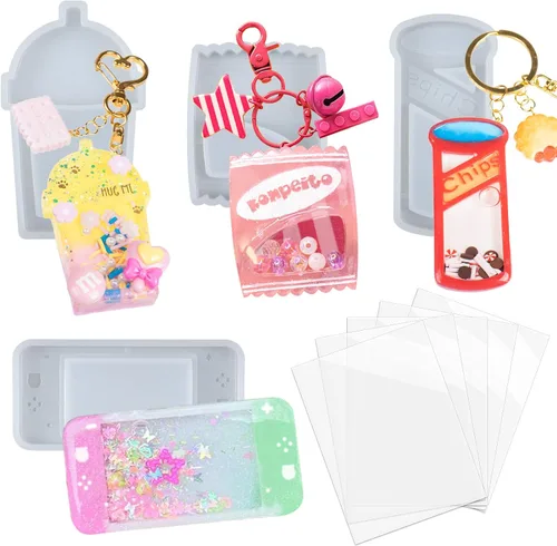 Vista 24 de Conjunto de moldes agitadores de resina, dijes kawaii, paquete de 41 bandejas de silicona, kit de botella aplicadora con punta de precisión, paquete