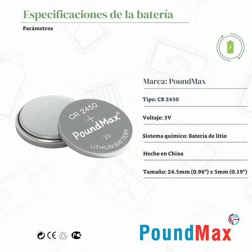 Vista 5 de PoundMax CR 2450 Baterías de litio, tipo botón de 3 V, paquete combinado - 5