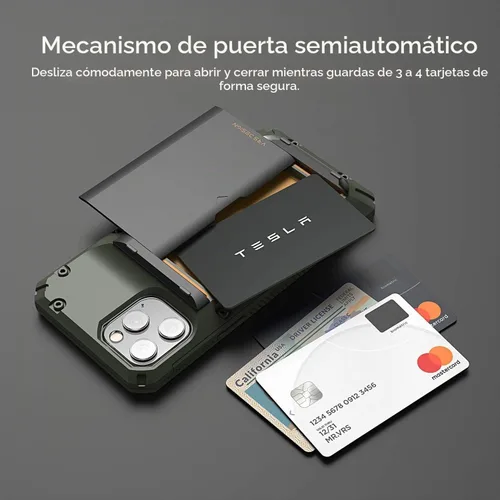 Vista 2 de VRS DESIGN Damda Glide Pro - Funda para iPhone 12 Pro Max, con [4 tarjetas] Premium Robusta [Semiautomática] Funda para tarjeta de crédito para Verde