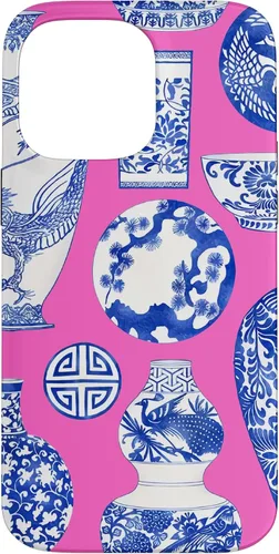 Vista 21 de iPhone 16 Blue Willow Chinoiserie Jengibre Tarro Fresco Preppy Rosa Azul Caso