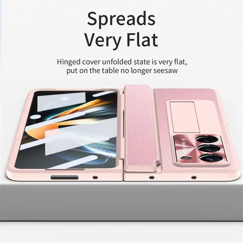 Vista 6 de Z Fold 5 - Funda de piel ZFold5 con soporte, compatible con Samsung Galaxy Z Fold 5 2023 (rosa)