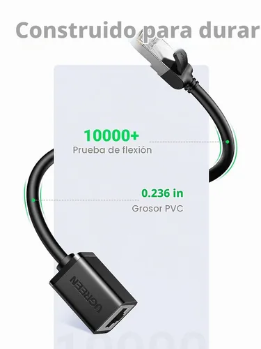 Vista 6 de UGREEN Cable de extensión Ethernet Cat6, extensor de cable LAN Cat 6 RJ45, cable de conexión de red macho a hembra, conector para módem de router