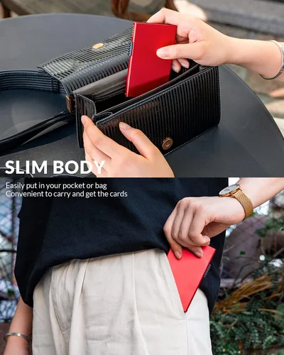 Vista 6 de VULKIT Tarjetero minimalista para tarjetas de crédito tarjetas emergentes protección RFID cartera de metal delgada Rojo - Minimalista